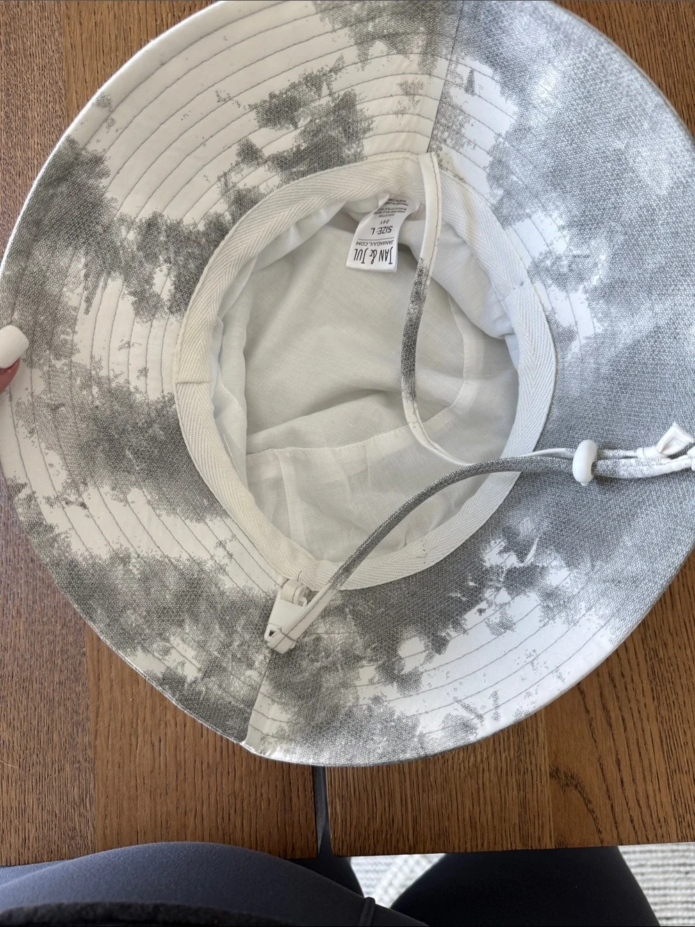 Toddler Bucket Hat in Gray & White Camouflage with Chin Cord